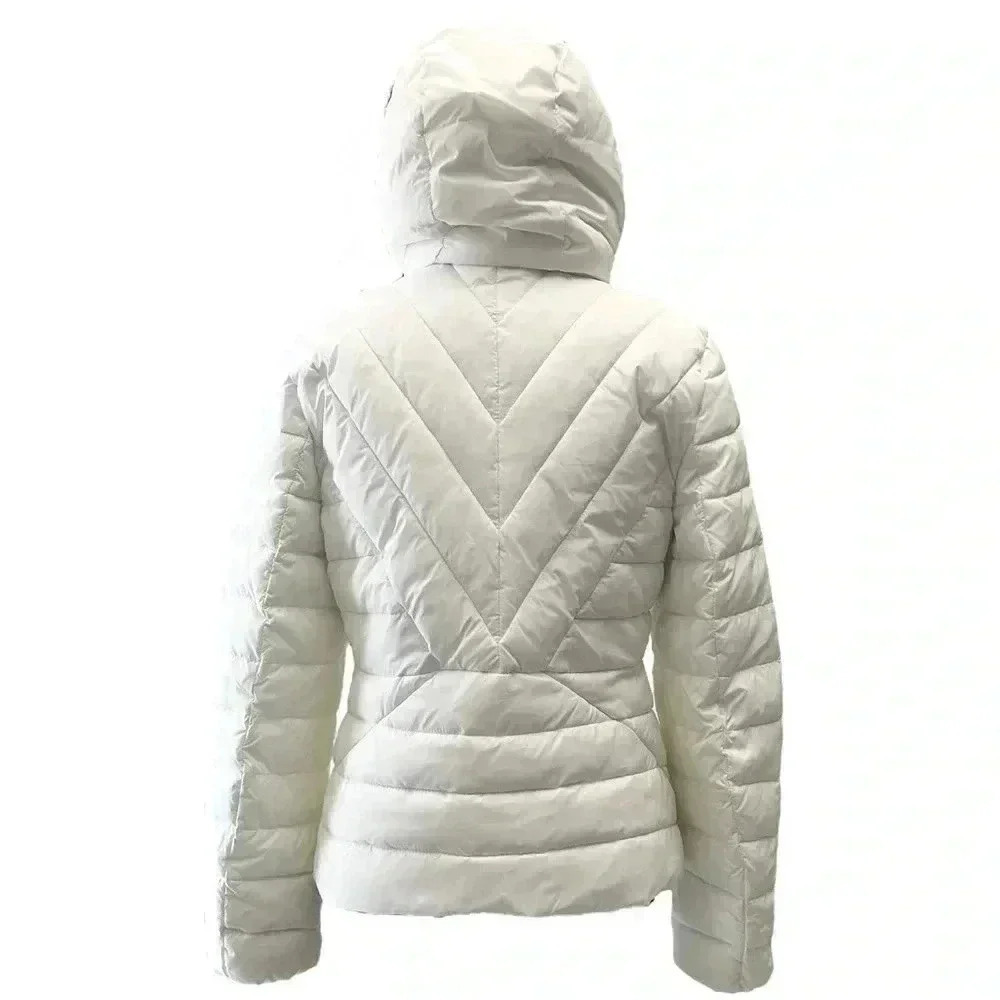 Joe Fresh Puffer Jacket Faux Fur Trimmed Hood Quilted Winter Coat White Small - Picture 2 of 16